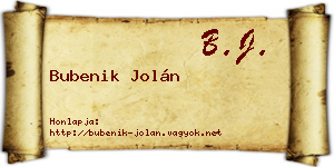 Bubenik Jolán névjegykártya