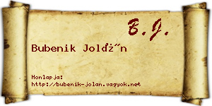 Bubenik Jolán névjegykártya